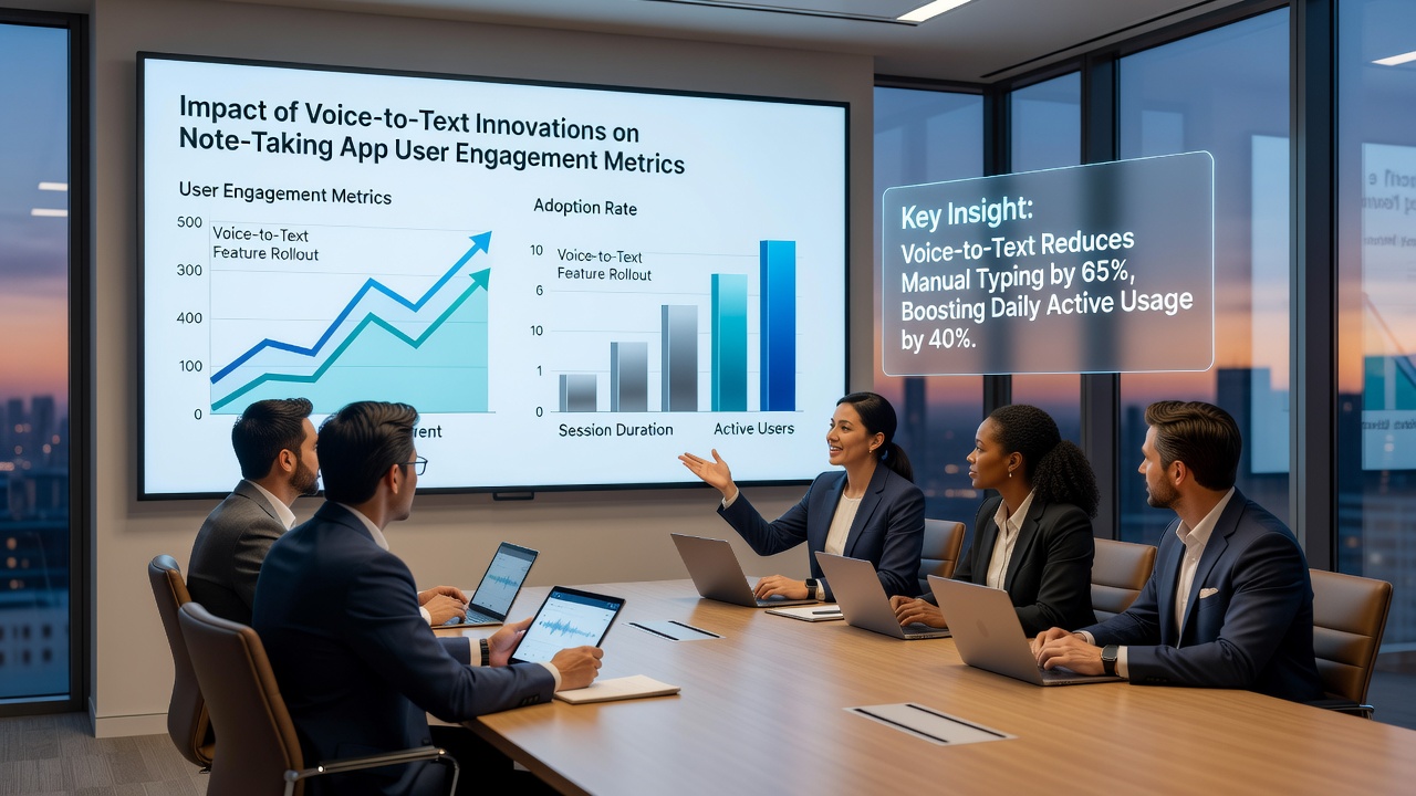 Analytics dashboard highlighting increased user session times and retention rates after voice-to-text feature implementation